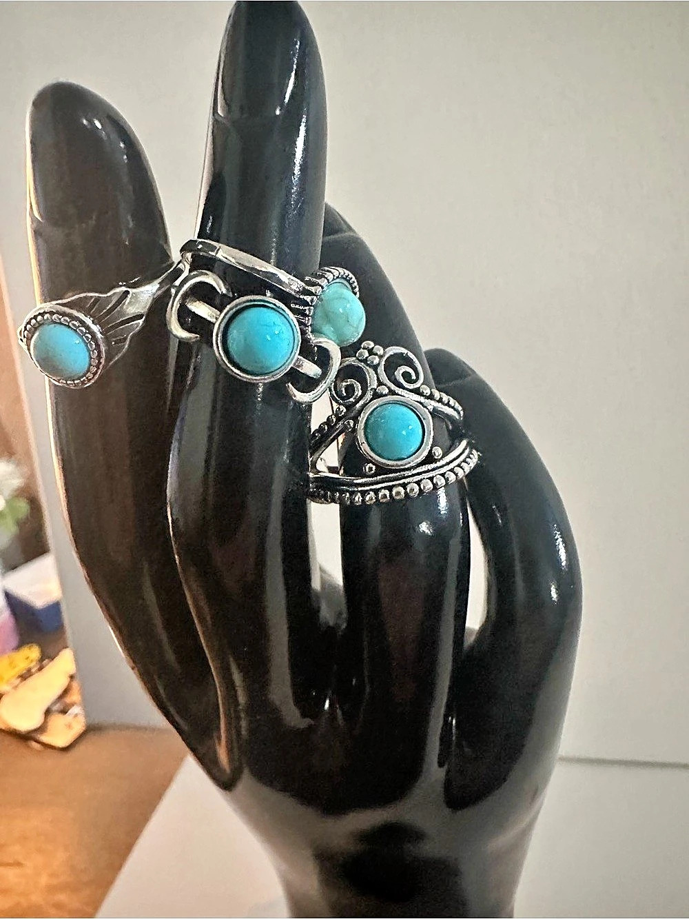 Turquoise Statement Ring Set Silver Blue Like New
